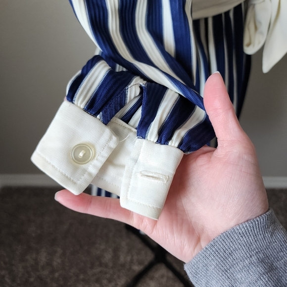 PECK & PECK x 60's preppy striped nautical shorts romper jumpsuit navy white - Picture 5 of 11